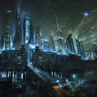 Cyberpunk city desktop wallpaper