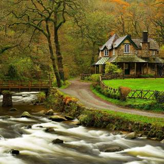 House by the river wallpaper