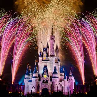 Disney castle fireworks sunset desktop wallpaper