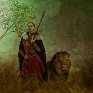 Lion and women wallpaper