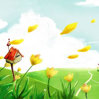 Cartoon spring meadow wallpaper