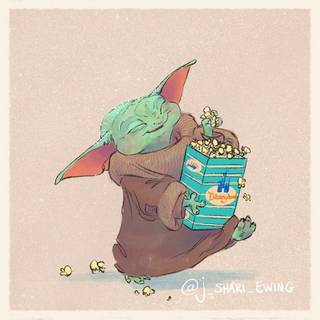 Baby Yoda with food wallpaper