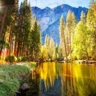 Summer mountains and rivers wallpaper