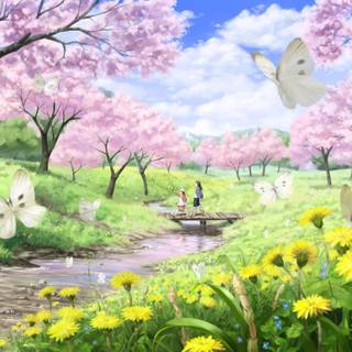 Aesthetic anime spring desktop wallpaper