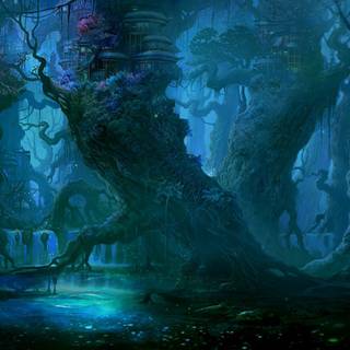 Anime night forest wallpaper