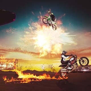 Flaming dirt bike wallpaper