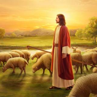 Jesus with sheep wallpaper