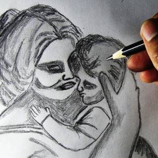 Mother and baby colour painting wallpaper