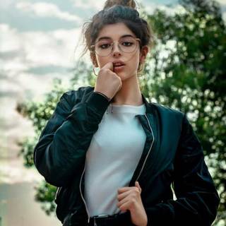 Girl black jacket wallpaper