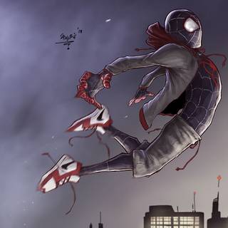 Miles Morales falling wallpaper