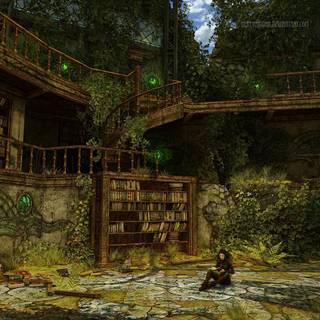 Old library anime wallpaper