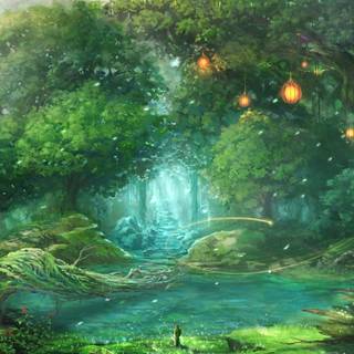 Green anime scenery wallpaper