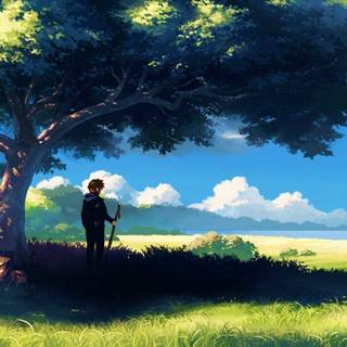 Green anime scenery wallpaper