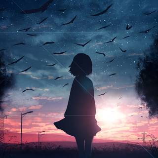 Anime girl silhouette wallpaper