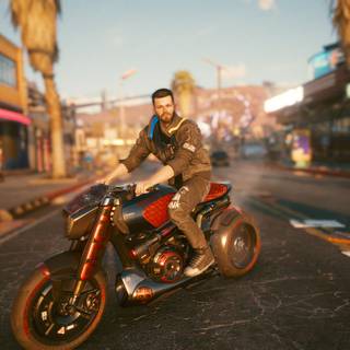 Cyberpunk motorcycle desktop wallpaper