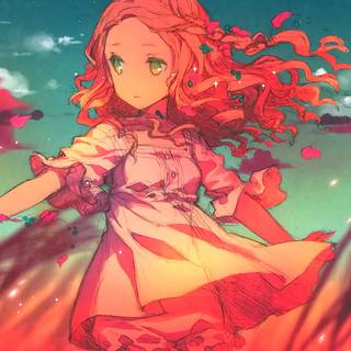 Red hair anime girl PC wallpaper