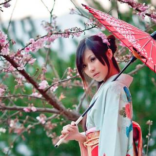 Japanese women umbrella wallpaper