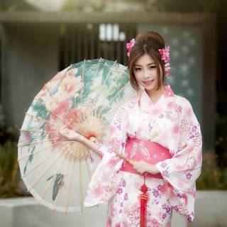Japanese women umbrella wallpaper