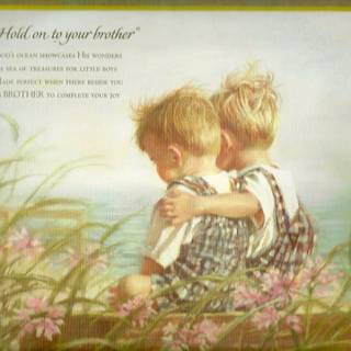 Little brother and big sister together wallpaper