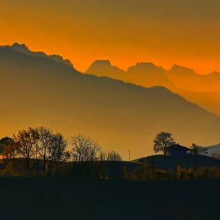 Trees grass hills valley and sky wallpaper