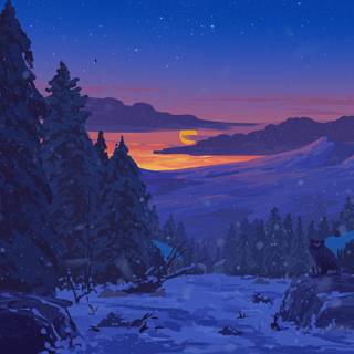 Sunset winter anime wallpaper
