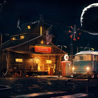 Retrowave gas station wallpaper