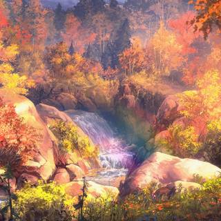 Autumn forest painting wallpaper