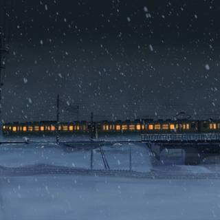 Winter railroad night wallpaper