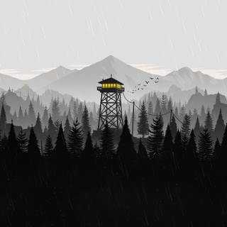 Black and white fire watch tower wallpaper