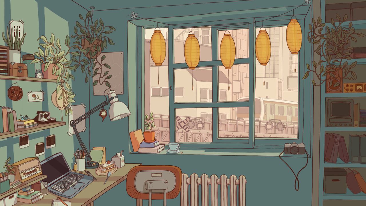 Anime Study Room Wallpaper