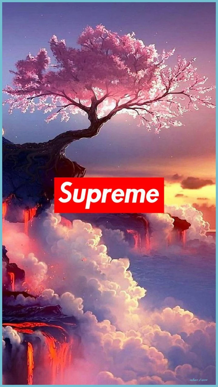 Download Red Supreme Logo And Clouds Wallpaper