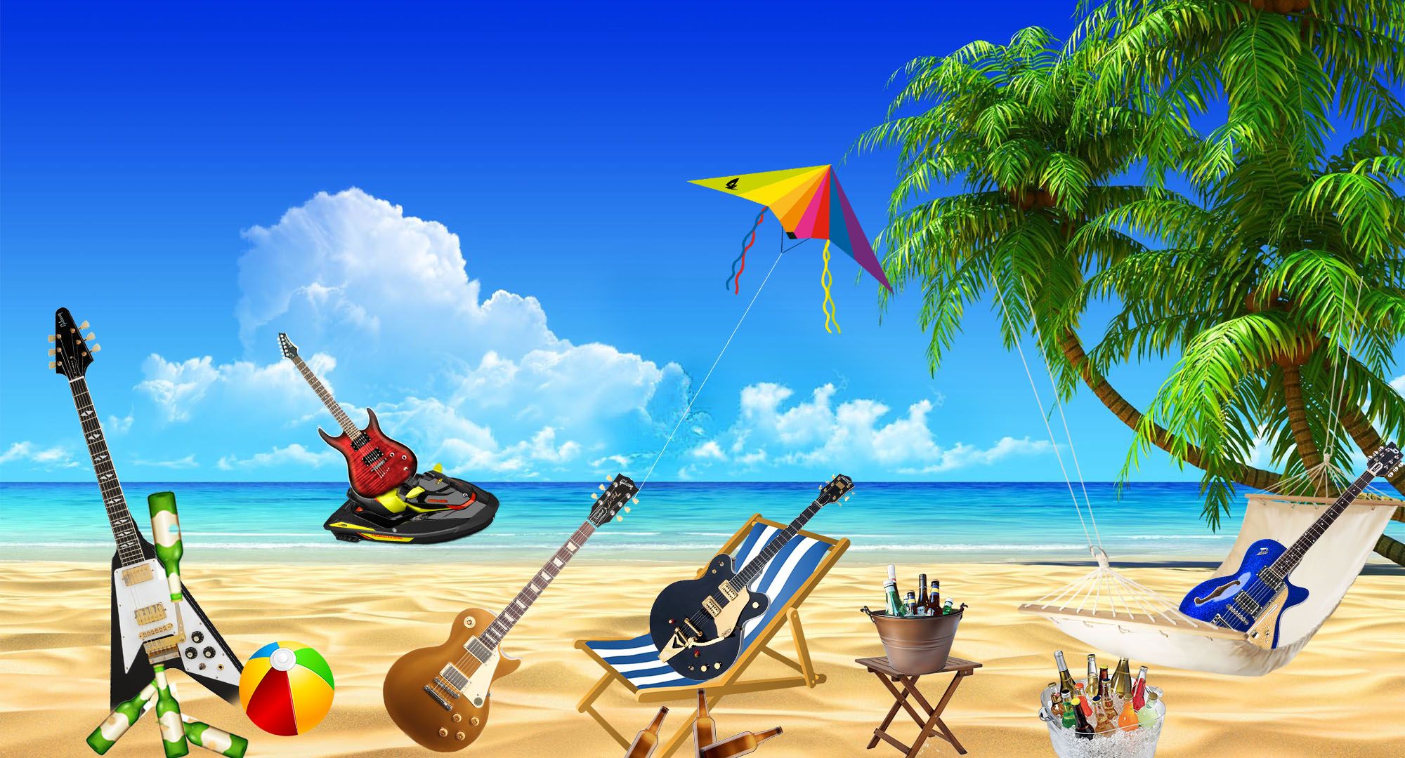 GUITARS ON BEACH - Wallpaper Cave