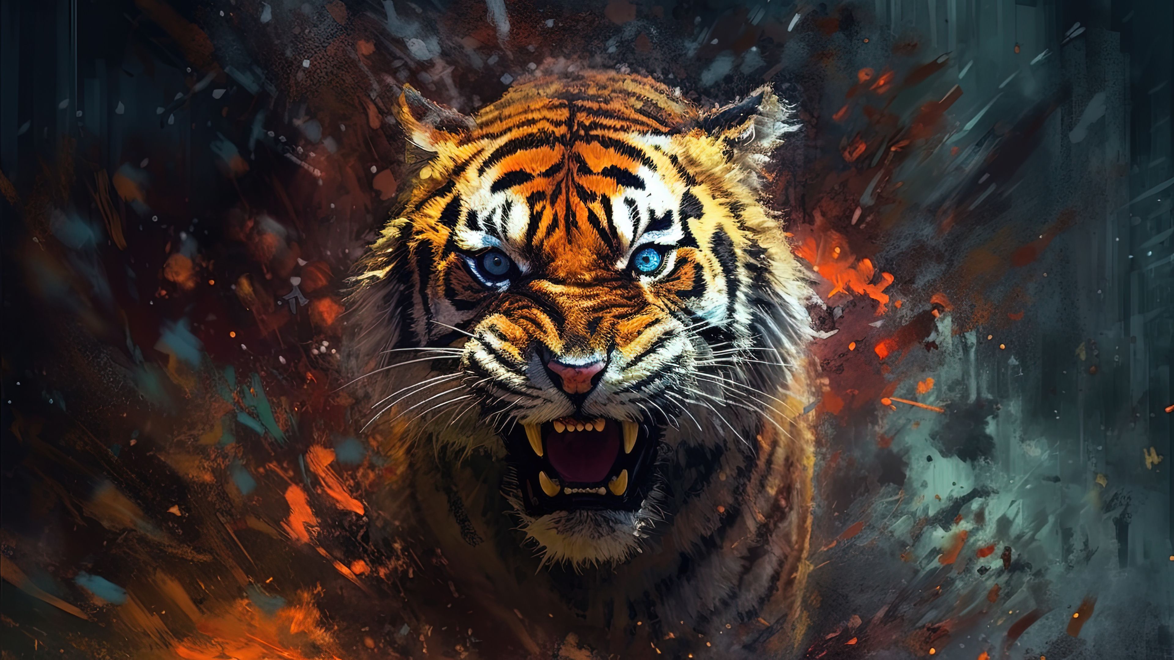 Intens Tiger hunt Artwork - Wallpaper Cave