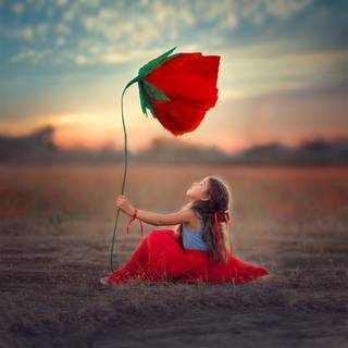 Girl who taking a rose