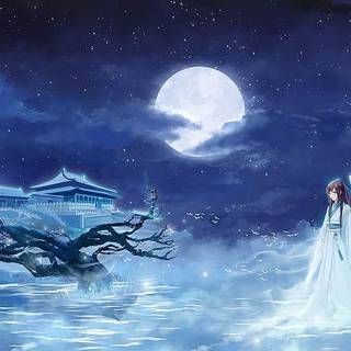 fantasy art, fantasy girl, night, Moon, anime girls, xianxia