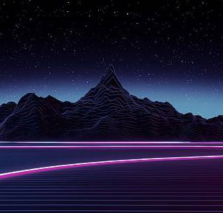 black mountain wallpaper, digital art, neon, mountains, lake