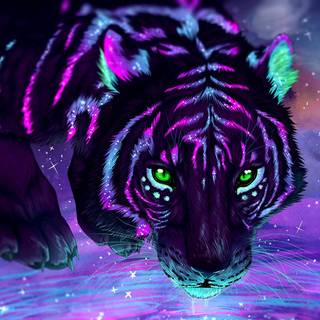 Cool Black, Purple, & Light Blue Galaxy Tiger - Wallpaper