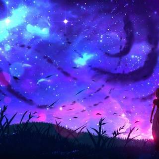 Lonely girl and beautiful galaxy