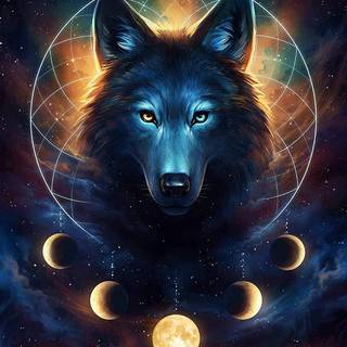 Wolf and moons