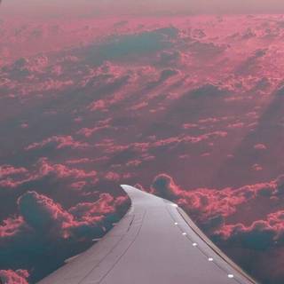 Ple,red sky, red clouds, on a plane