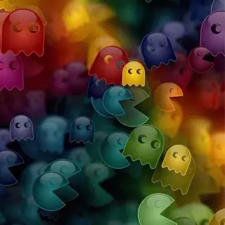 The ghost and a bunch of pacman it`s a rainbow