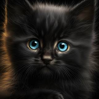 Cute Black Kitten Cat 4k UHD Wallpaper 16:9 Blue Eyes