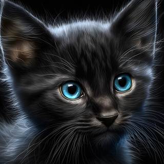 Cute Black Kitten Cat 4k UHD Wallpaper 16:9 with Blue Eyes
