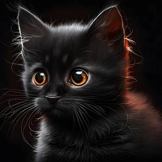 Cute Black Kitten Cat 4k UHD Wallpaper 16:9 with red/orange Eyes