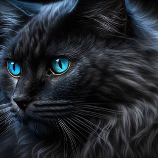 Cute Black Cat 4k UHD Wallpaper 16:9 with Blue Eyes