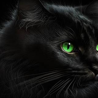 Cool Black Cat 4k UHD Wallpaper 16:9 with Green Eyes