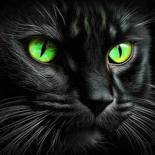 Cool Black Cat with Green Eyes  4k UHD Wallpaper 16:9