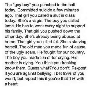 Re-post if you are against bullying.