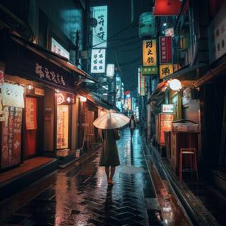 Walking down a Tokyo alley at night