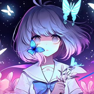 Anime girl with butterfly